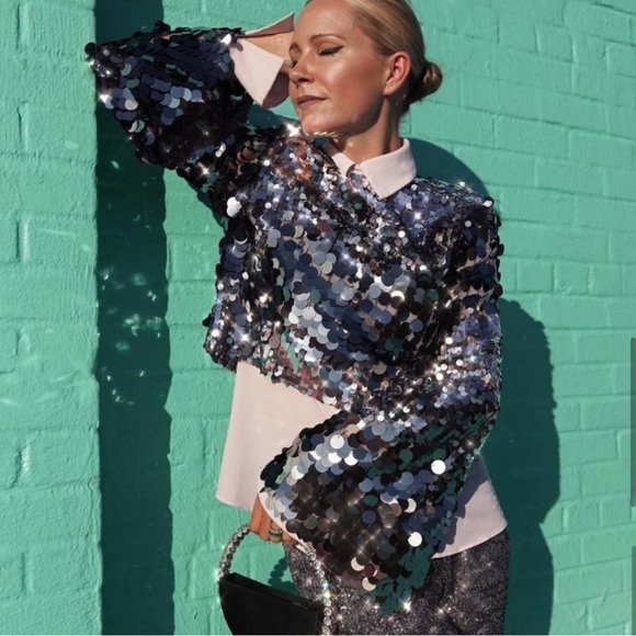 NWOT Zara Special Edition Rare Dark Silver Sequin Crop Top Blogger’s Favourite - Picture 5 of 9